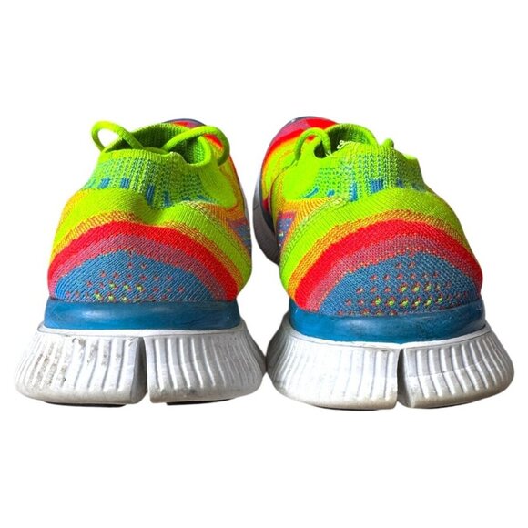 RARE Nike Free Flyknit+‎ Electric Green Rainbow Volt Sz 9.5 Mens Shoe 615805-316 - Picture 4 of 6